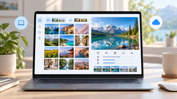 Windows 11のフォトアプリで写真を一覧表示して編集するイメージ